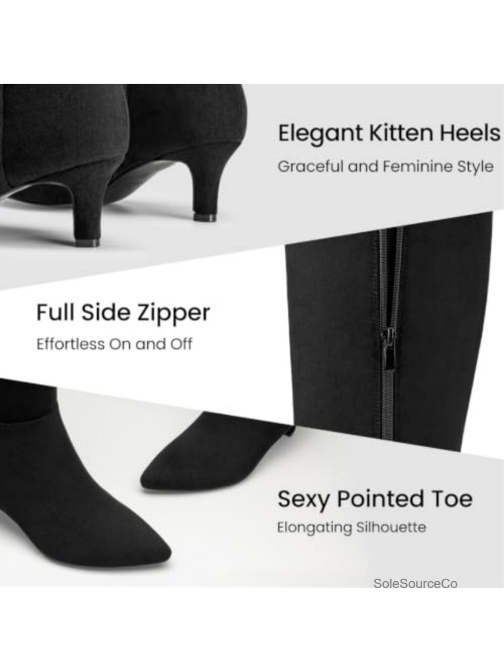 Kitten Heel Knee High Boots Pointed Toe Side Zipper Faux Suede - Picture 5 of 6